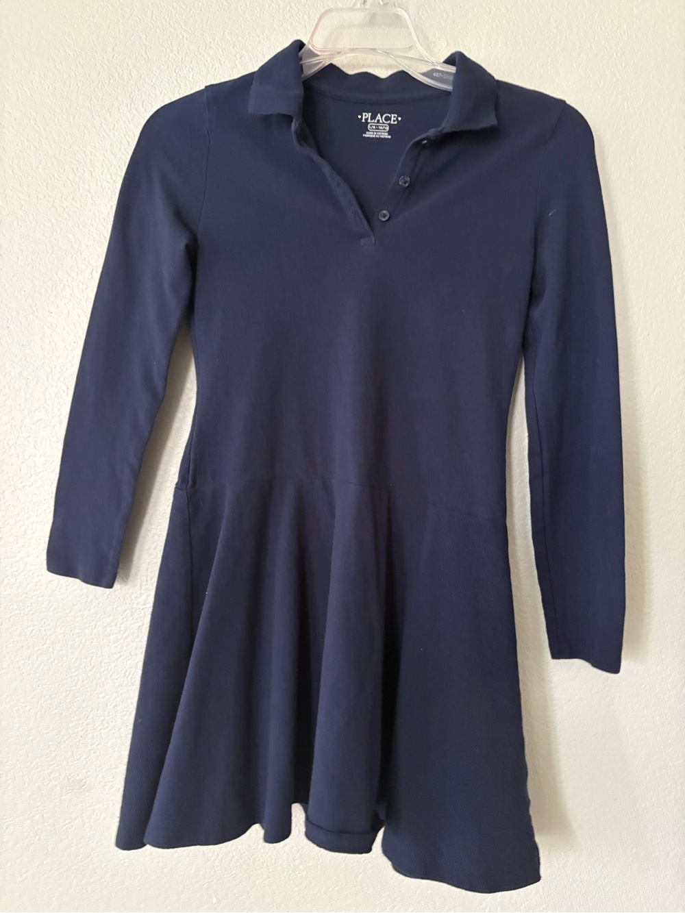 The Place Navy Long-Sleeve Polo Skater Dress for Girls School Uniform 10/12